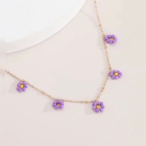 3/$30 PURPLE BEADED FLOWERS GOLDEN NECKLACE